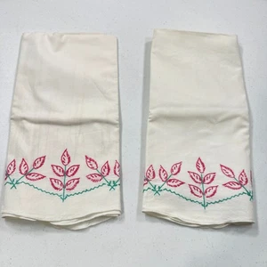 vintage pillowcase standard pair floral leaves embroidered mcm retro - Picture 1 of 10