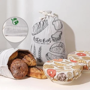 Pack de 4 bolsas de pan de lino reutilizables premium con forro de plástico - perfectas - Imagen 1 de 3