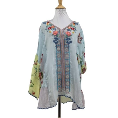 Blusa Johnny Was Mujer L Grande Bordada Verbabín Manga Semi Transparente Pestaña Foto 1 de 4