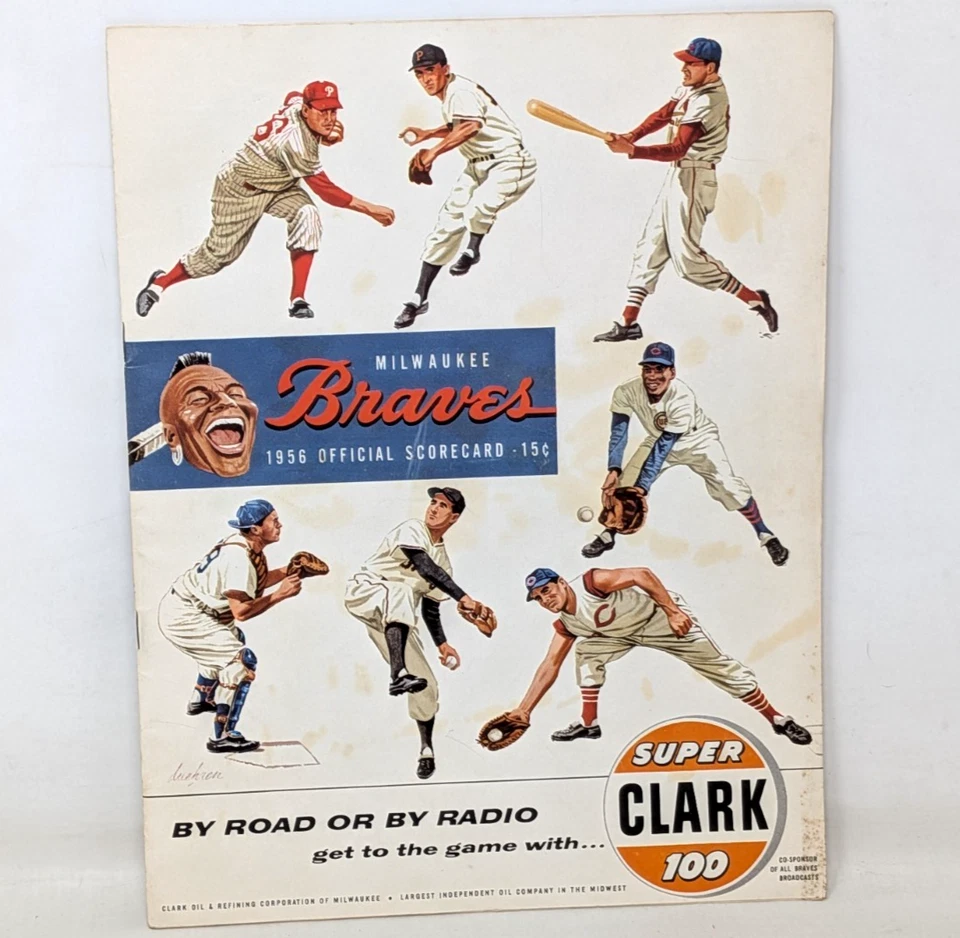 Vintage 1956 Milwaukee Braves vs Chicago Cubs MLB Baseball Score Card Program - Image 1 of 4