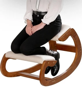 Ergonomic Kneeling Chair Rocking Wooden Posture Stool with Linen Cushion - Bild 1 von 8