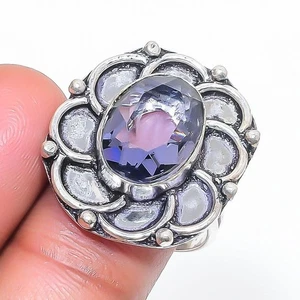Faceted Amethyst Oval Shape Gemstone 925 Sterling Silver Jewelry Ring 8.5" w900 - Picture 1 of 6