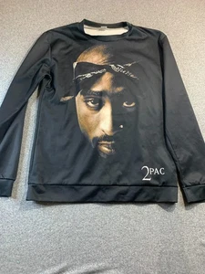 2 Pac Shakur Sweatshirt Men's Medium Black Graphic Print Long Sleeve Streetwear - Picture 1 of 10