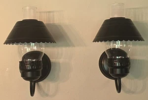 RARE! 2 Underwriters Laboratories Toleware Colonial Black Sconce Lamps Primitive - Picture 1 of 15