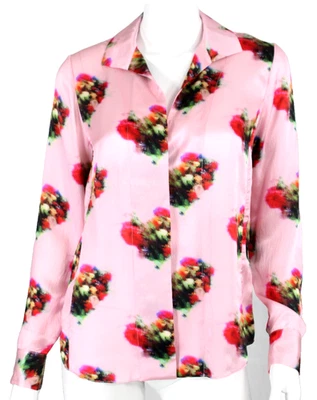 Blusa ADAM LIPPES Bebé Rosa Borroso Estampado Floral Seda Manga Larga 4 Foto 1 de 4