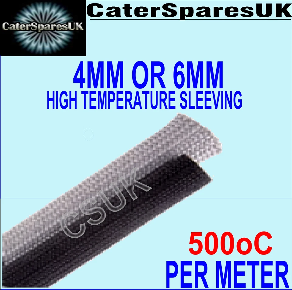 CATERSPARES UK GANTRY LIGHT HIGH TEMP HEAT PROOF SLEEVING 500 DEG PER METER BLACK OR WHITE.