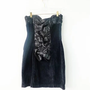 70s Vintage Zum Zum Dress XS Black Bow Strapless Cocktail Coquette Y2K Union USA - Picture 1 of 22
