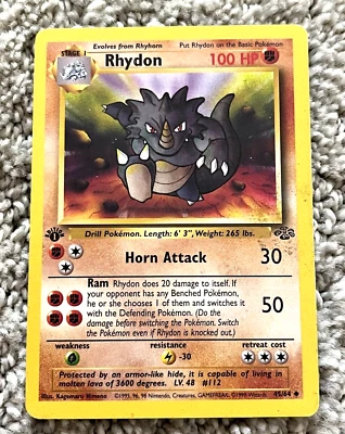 Rhydon 1st Edition 45/64 Jungle Uncommon Pokemon Vintage Card WOTC MP 1999 - Image 1 of 4