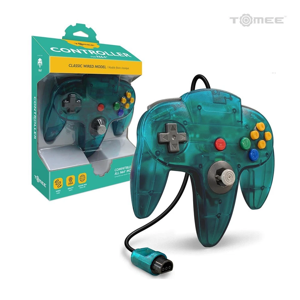 Two Turquoise Color Wired N64 Nintendo 64 Controllers - Image 1 of 2