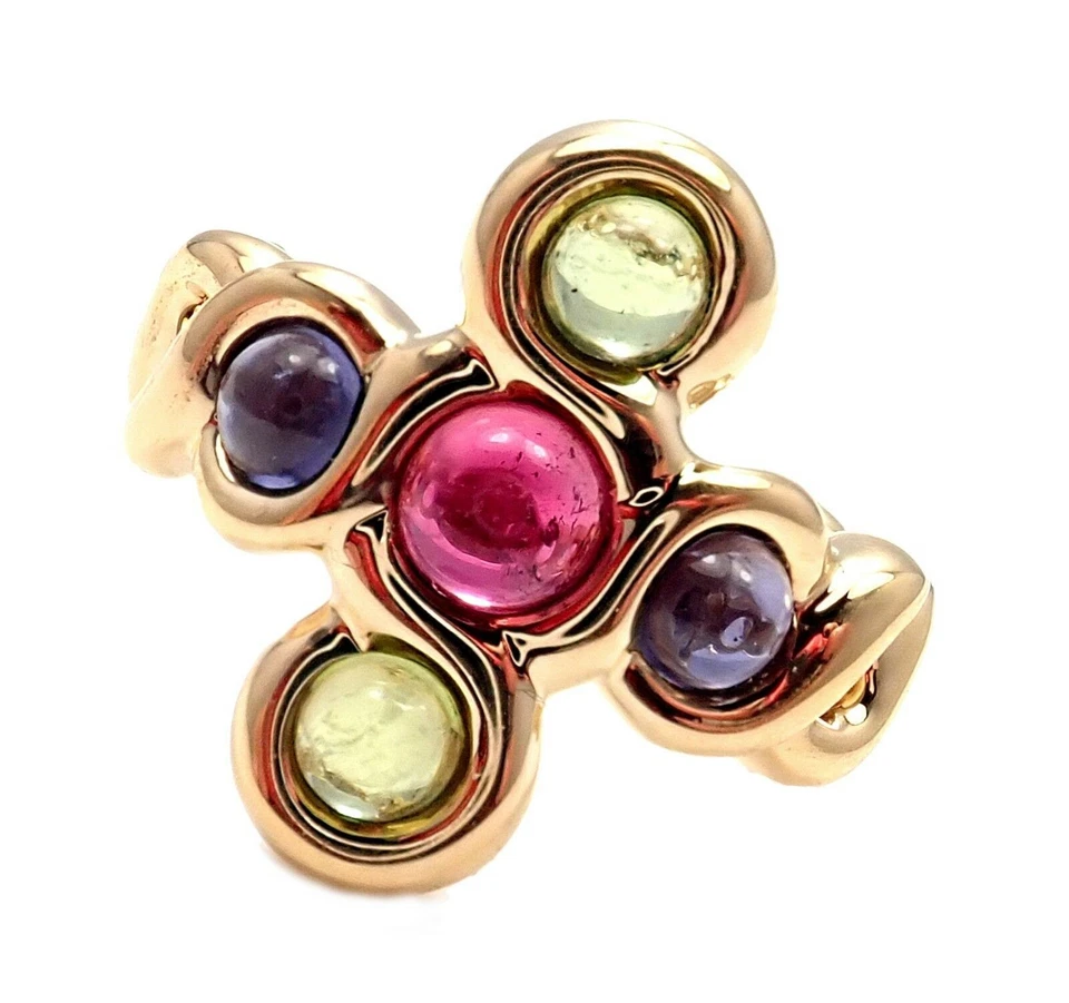 Authentic! Chanel 18k Yellow Gold Pink Green Tourmaline Ring sz 4.5 - Image 1 of 4