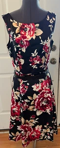 WHITE HOUSE BLACK MARKET Womens Size 10 A-Line Dress Black Red Floral Sleeveless - Picture 1 of 9