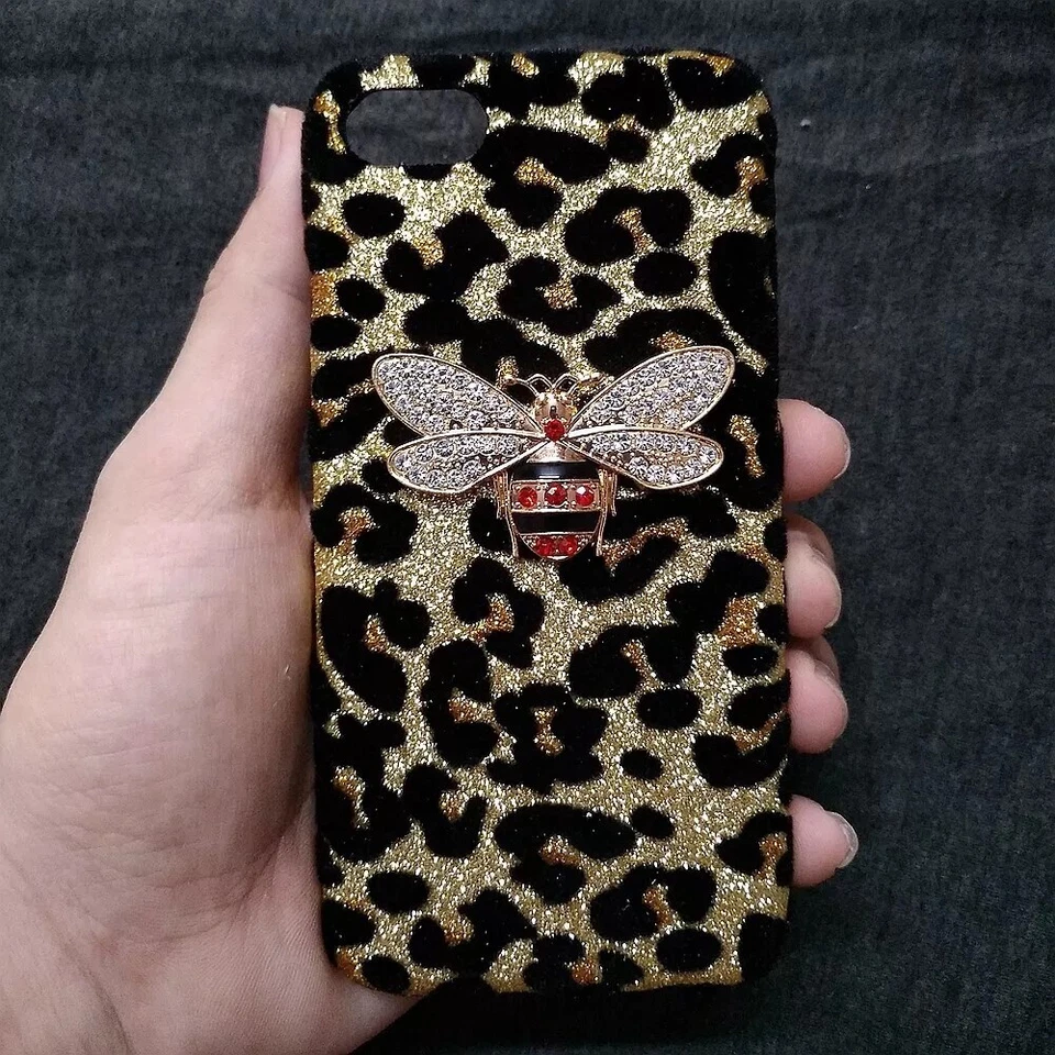 For Phones 3D Bling Shiny Leopard Rhinestone Bee Back Hard Skin Case Cover - Image 1 of 1