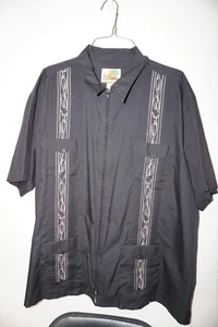 haband guayabera xx black embroidery zip up vacation shirt cuban style - Picture 1 of 19