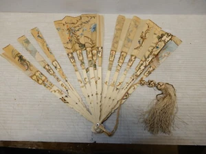 ANTIQUE HAND FAN HAND PAINTED PARTS OR REPAIR - Picture 1 of 6