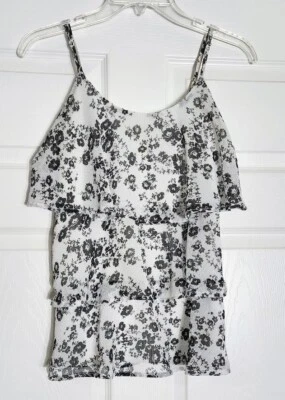 Candie's Girl's Black & White Flower Layered Adjustable Strap Top-Size M 7/8 - Image 1 of 4