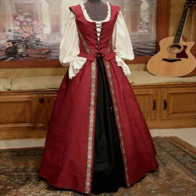 Ropa medieval renacentista para mujer, vestidos de regencia de  manga larga del siglo XVIII, vestido de baile francés de principios de los  años 1900, rojo (#01 Red) : Deportes y Actividades