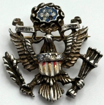 Reja WWII Era Sterling Silver Brooch E Pluribis Unum Motto Enamel Eagle Vintage - Image 1 of 4