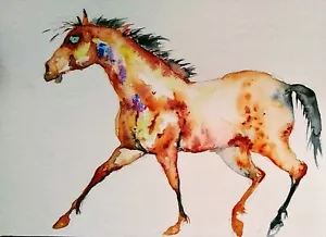 Equestrian horse running art,Original watercolor painting,equine equestrian - Picture 1 of 6