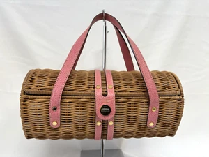Kate Spade basket bag pink/brown Straw & Leather - Picture 1 of 17