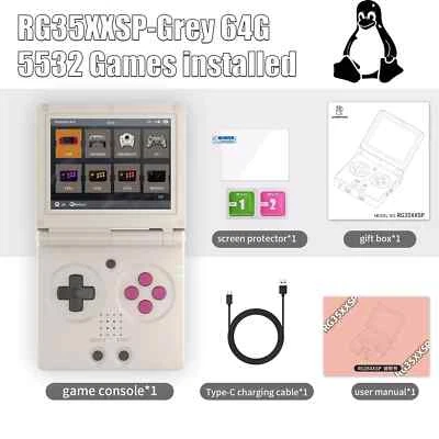 ANBERNIC RG35XXSP Handheld Retro Game Console 3.5" IPS Screen 64G 5K+Games Gifts - Image 1 of 4