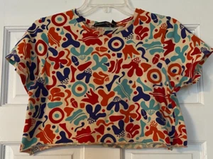 GUDRUN SJODEN Top Size Small Cropped Boho Colorful Abstract Design Women’s - Picture 1 of 6