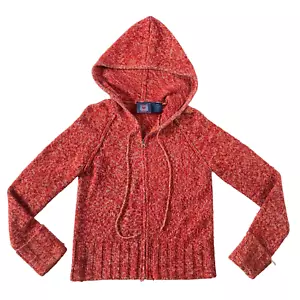 Y2K Women’s Knit Hoodie Red Heather Full Zip Hooded Size L Vintage Boho Girly - Picture 1 of 8