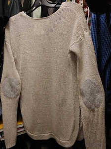 Elbow Patch Size Medium Heather Oatmeal Womens Gray Knit Sweater V Neck Pullover - Picture 1 of 7
