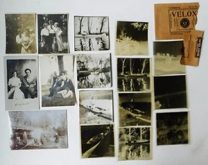 Antik Vintage Schwarzweiß Fotos Menschen Paare Kanus Negative 1900 P1 - Bild 1 von 6