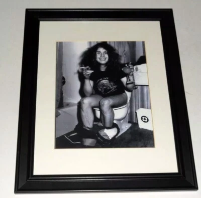 Framed Ozzy Osbourne 1984 Tour b/w on Toilet Beer and Cigarette 1984 14" by 17" - Image 1 of 3