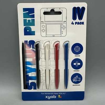 Nintendo NUEVO 3DS XL Stylus Pen Pack de 4 Rojo Blanco Azul Negro - XYAB Marca - NUEVO Foto 1 de 3