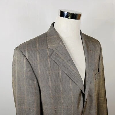 Tom James Innocenti 44R Sport Coat Silk Wool Gold Plaid Three Button Vented - Изображение 1 из 4