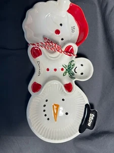 New Mud Pie Snowman/Santa/Elf character Triple Dip Serving Dish 5.5" x 11.5" - Picture 1 of 5