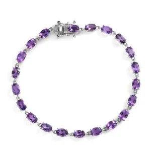 8.25ctw African Amethyst Link Bracelet Platinum Plated Sterling 7.25" - Picture 1 of 5