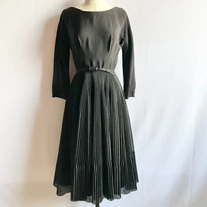Vintage 1950s l"Aiglon Black Fit & Flare Pleated Dress - Picture 1 of 12