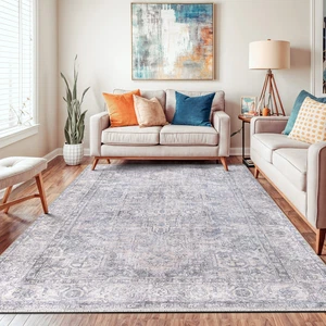 Rugshop Area Rug Transitional Distressed Vintage Machine Washable Rugs Blue 9x12 - Picture 1 of 10