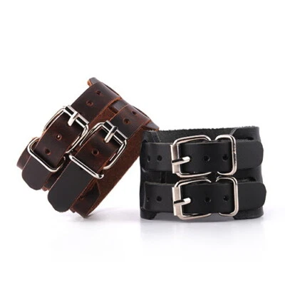 Pulsera Brazalete Brazalete Brazalete Brazalete Ajustable Punk Ancho Cuero Genuino Para Hombre Foto 1 de 4