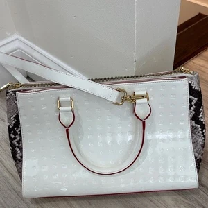 Arcadia Patent leather Elegant White and Snake Print Handbag - Picture 1 of 10
