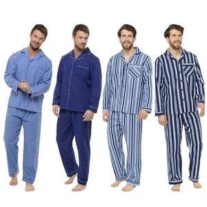 Men Pyjama Set Traditional Classic Cut Striped Cotton Loungewear Sleepwear Night - Picture 1 of 13