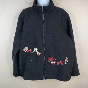 Vintage Womens Southwest Painted Pony Fleece Zip Jacket Size L Embroidered AOP - Picture 1 of 14