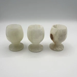 Vintage Onyx Marbled Stone Egg Cups Set of 3 Brown Cream 3" Tall - Picture 1 of 23