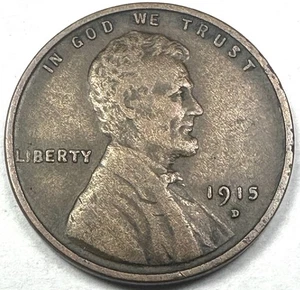 Centavo de trigo Lincoln 1915-D en muy buen estado líneas de trigo completas ¡original circulado! - Imagen 1 de 2