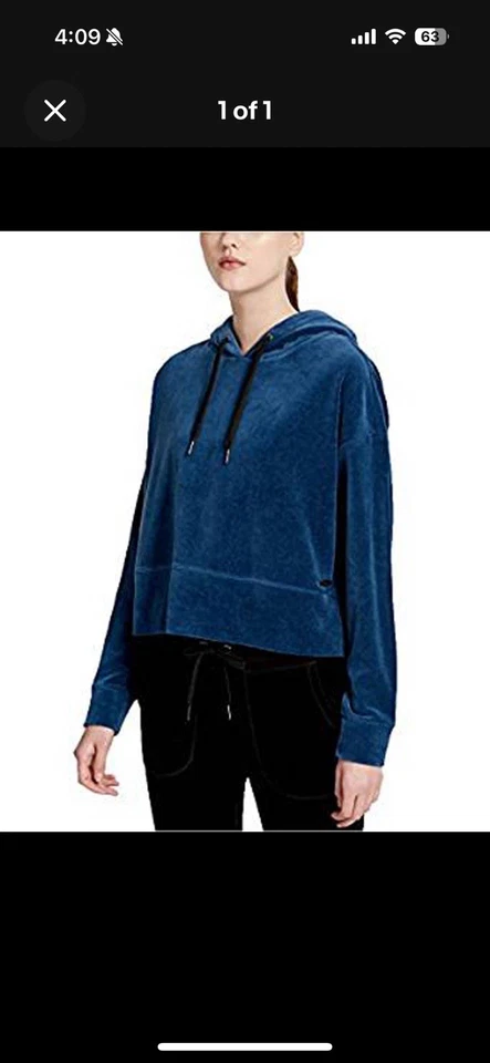 Calvin Klein Womens Size XS Teal Blue Velour Cropped Hoodie NWT - Image 1 of 1