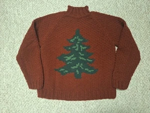 80s 90s LL Bean Tree Pattern M Wool Vintage HandKnit Sweater - Picture 1 of 5