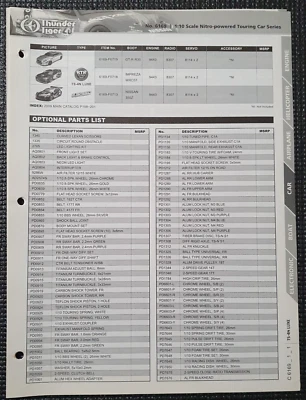 Thunder Tiger 1/10 Nitro TS-4N Luxe lista de peças de carros de turismo e folhas de diagrama 6169 - Imagem 1 de 3