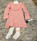 NWT Nicole Miller toddler  sweater dress, white tights, and beret sz 2t pink new