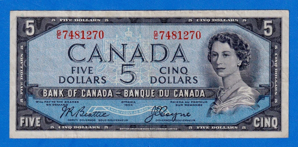 CANADA $5 1954 BC-31b / P-68b  QE II Circulated DEVIL'S FACE 👿  G/C 7481270 - Image 1 of 3