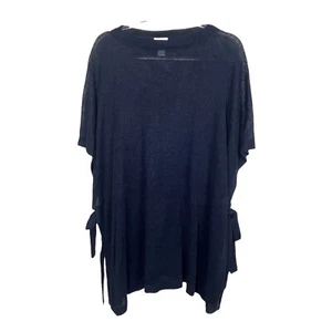 J. Jill Cover Up Tunic Blue One Size Linen Blend Knit Side Ties Boho Resort - Picture 1 of 5