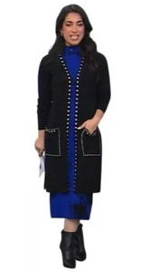 Nina Leonard Long Sleeve Studded Sweater Knit Cardigan Size Large Black Knitwear - Picture 1 of 7