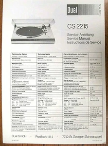 DUAL PLATTENSPIELER CS 2215 SERVICE MANUAL ORIGINAL KEINE KOPIE FÜR DUAL MODELL CS2215 - Bild 1 von 1