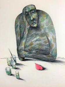 Painting by Ajubel. Graphite on cardboard. 1989. Signed - Picture 1 of 12